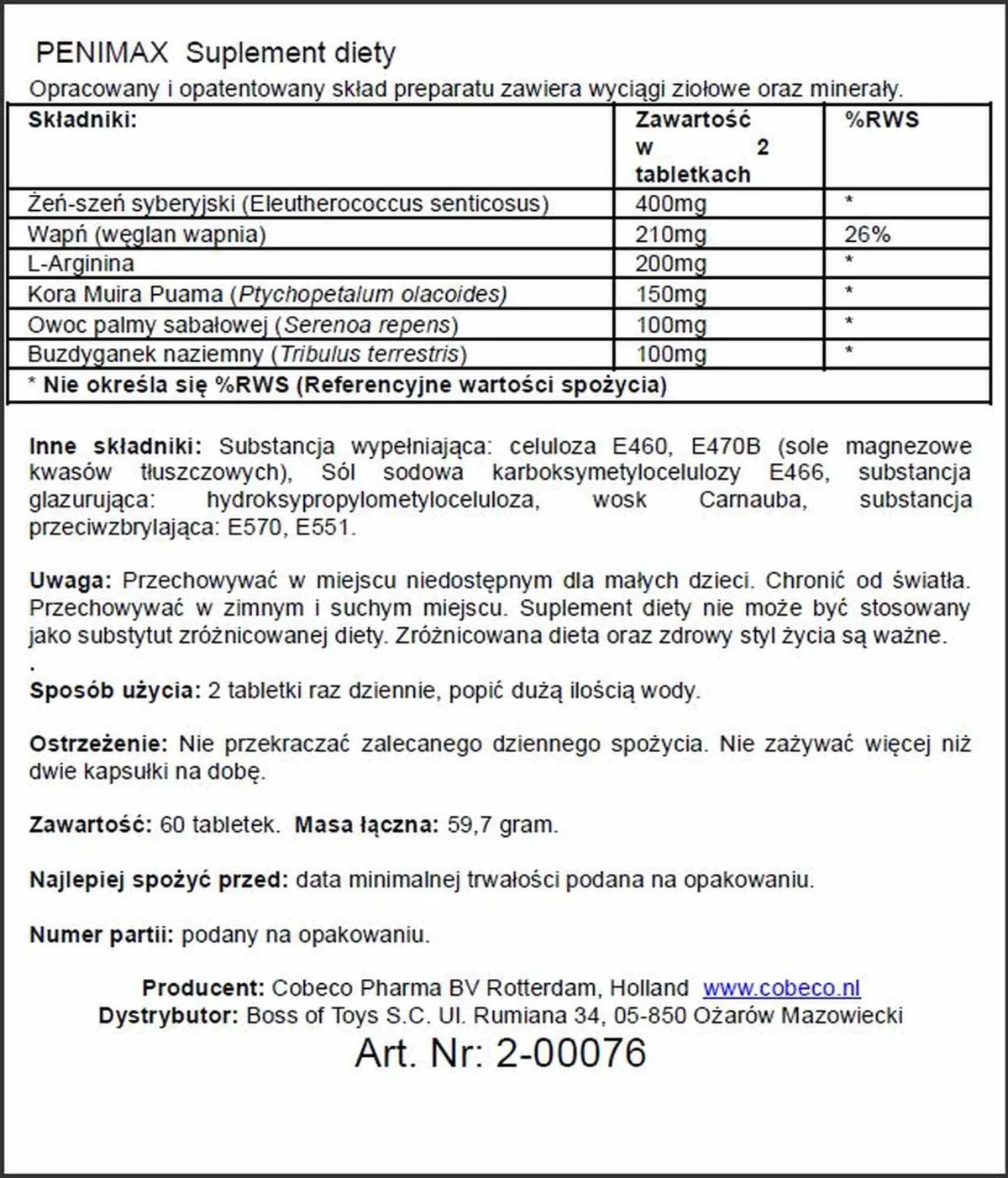 Supl.diety-PENIMAX (60 PCS) LAVETRA — zdjęcie 2