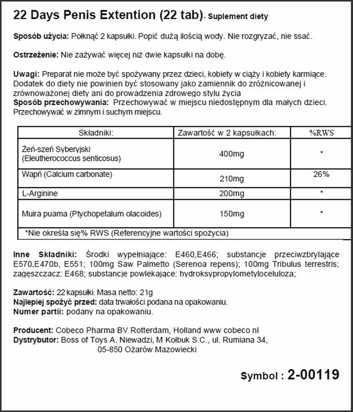 Supl.diety-22 Days Penis Extention (22 tab) — zdjęcie 2