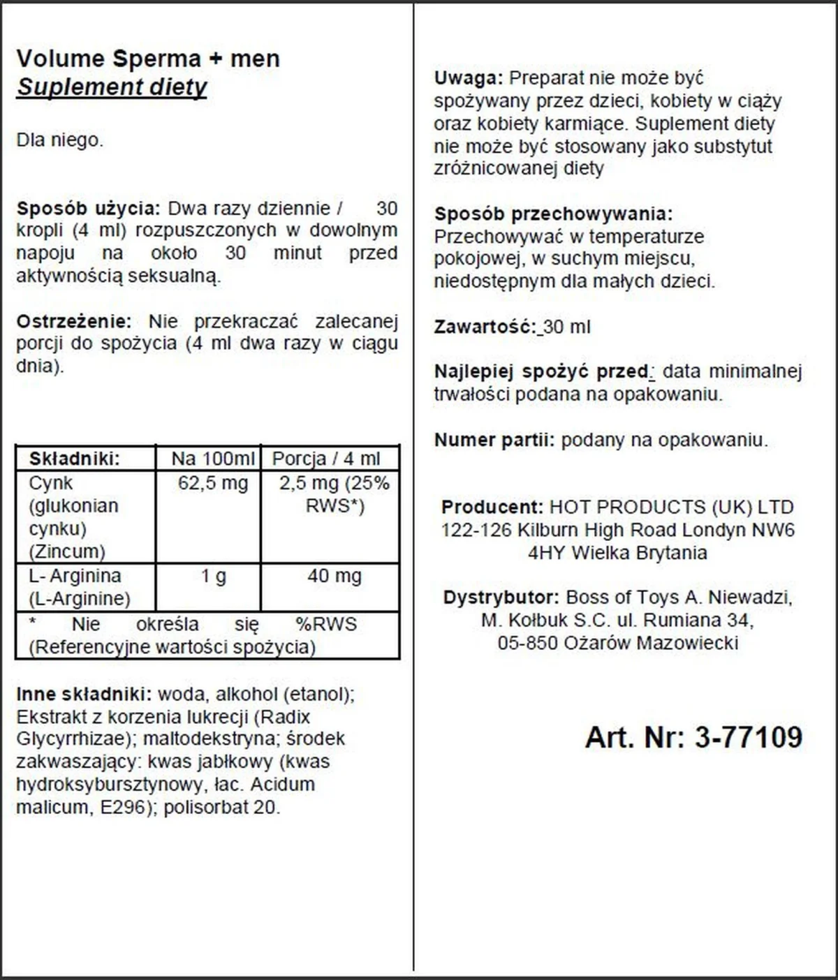 Supl.diety-Volume Sperma + 30ml — zdjęcie 2