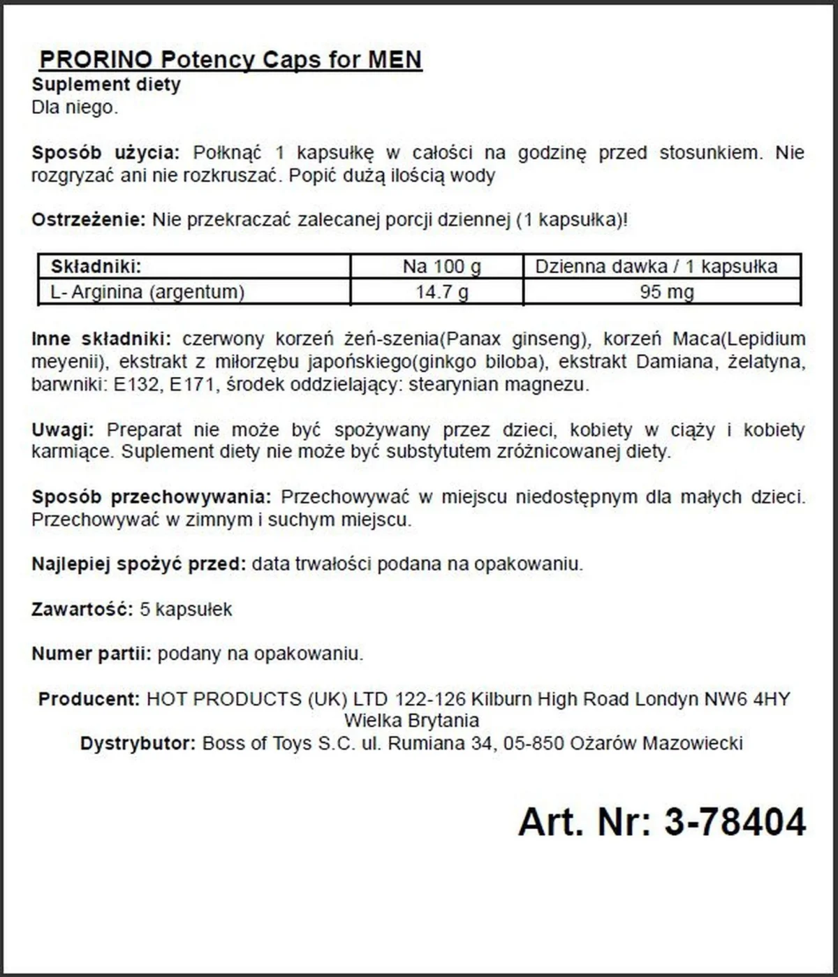 Supl.diety-PRORINO Men- 5pcs black line Potency Caps — zdjęcie 2