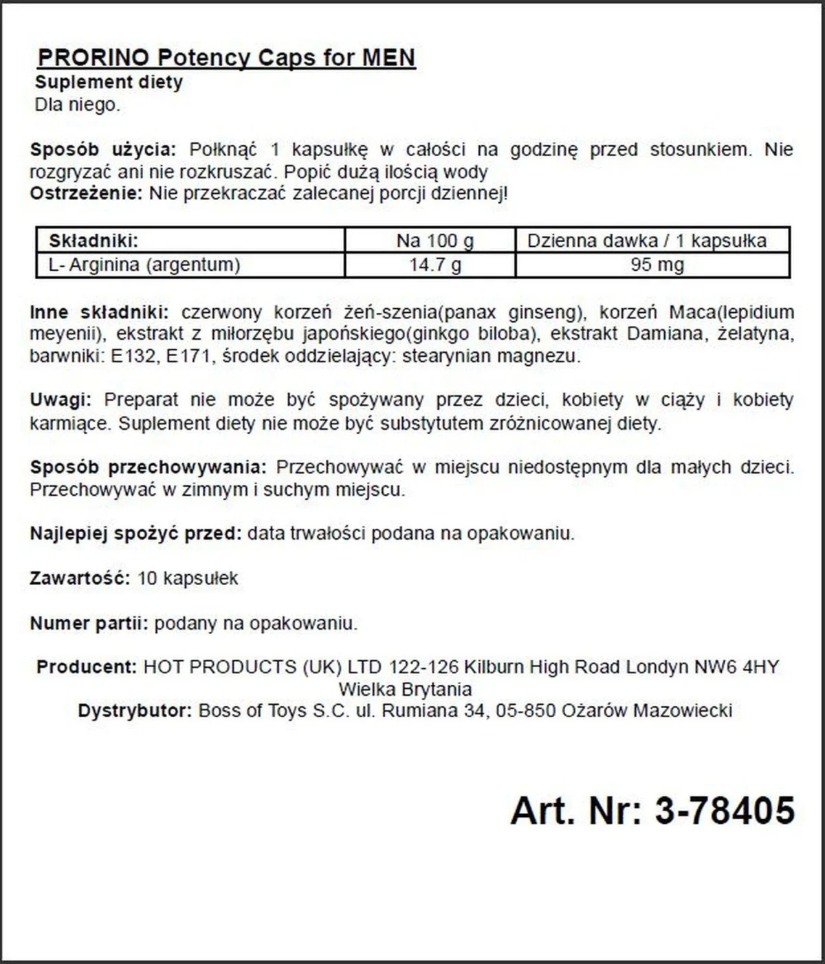 Supl.diety-PRORINO Men- 10pcs black line Potency Caps — zdjęcie 2