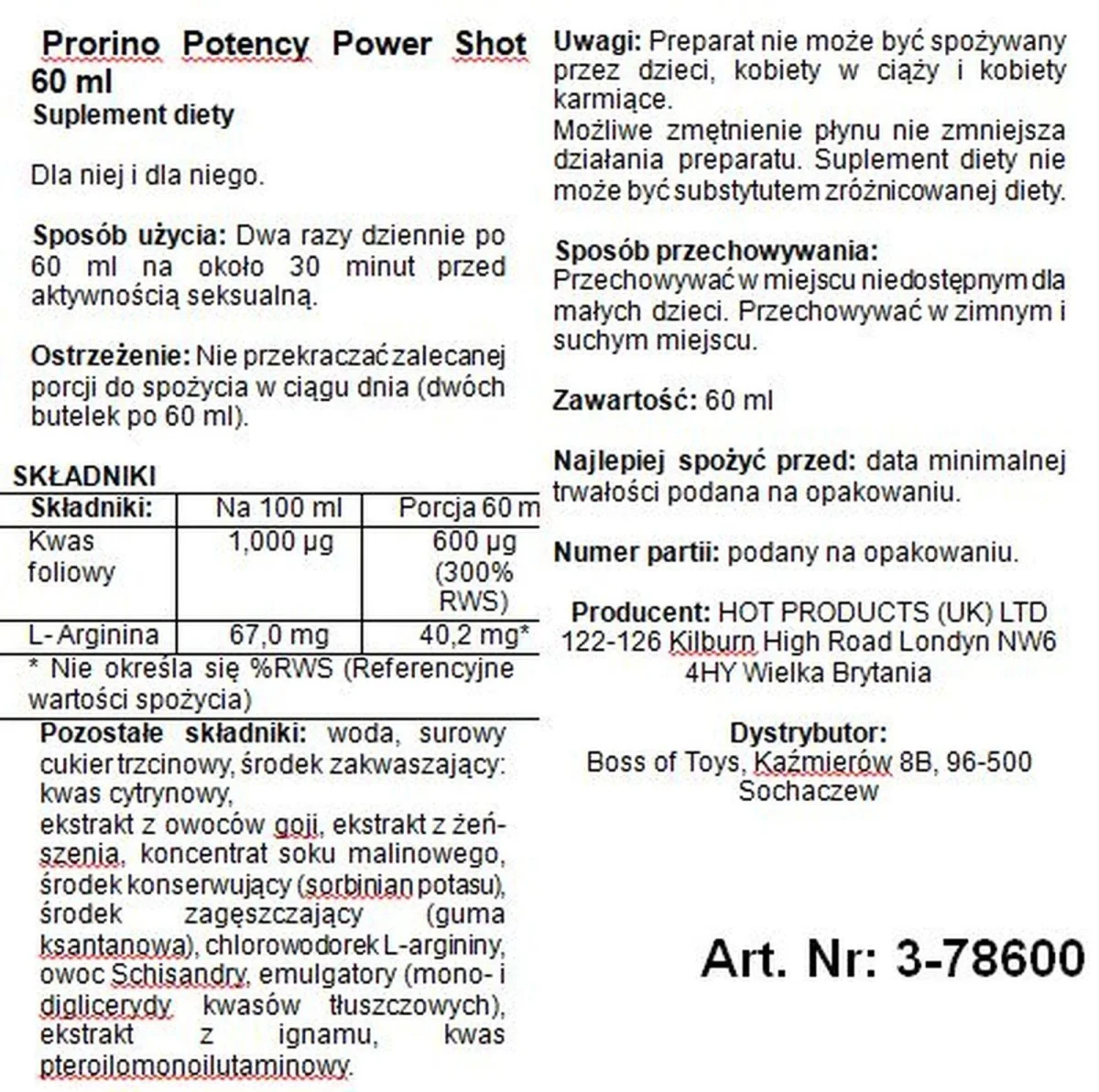Supl.diety -Prorino Potency Power Shot 60 ml — zdjęcie 2
