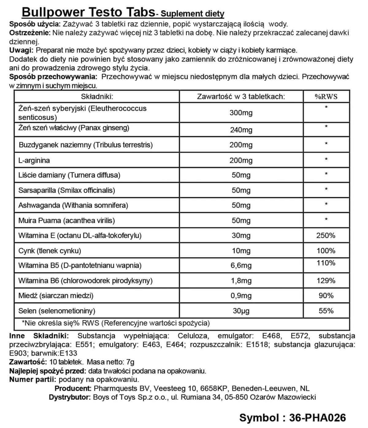 Bull Power Testo Tabs - Stimulating Tablets — zdjęcie 2