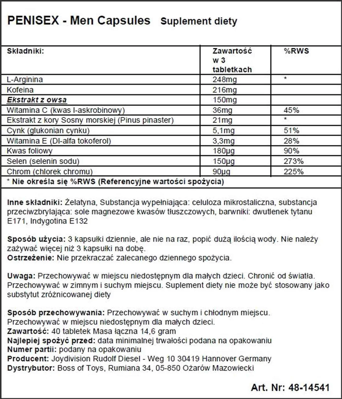 Supl.diety-PENISEX - Men Capsules, 40 capsules — zdjęcie 3