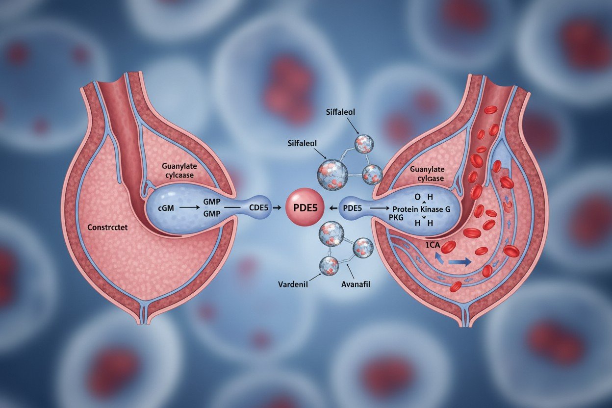 Mechanizm działania inhibitorów PDE5 — co łączy te cztery substancje